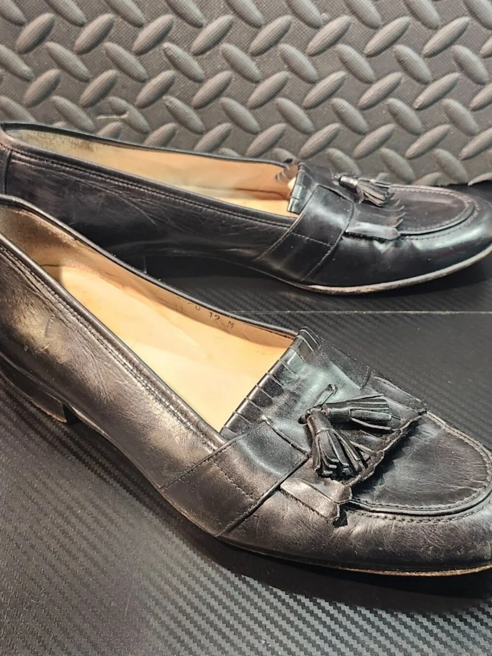 Alfani Black Leather Braided Tassel Slip On Loafers Size 12M Made In Italy